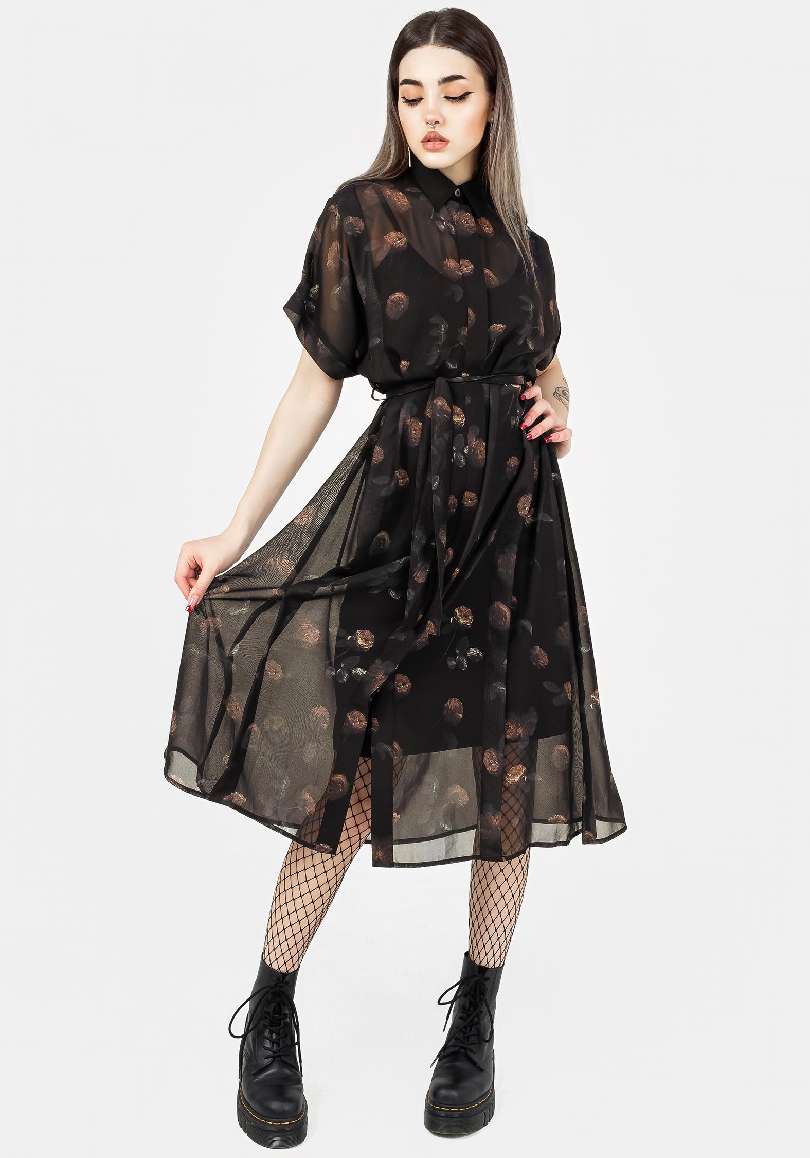 Monica Floral Chiffon Midi Shirt Dress | Disturbia