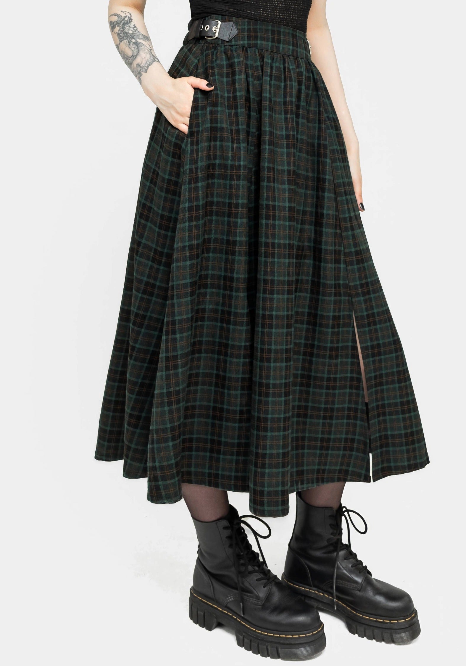 Nightingale Buckled Check Midi Skirt | Disturbia Nightingale Buckled Check Midi Skirt | Disturbia