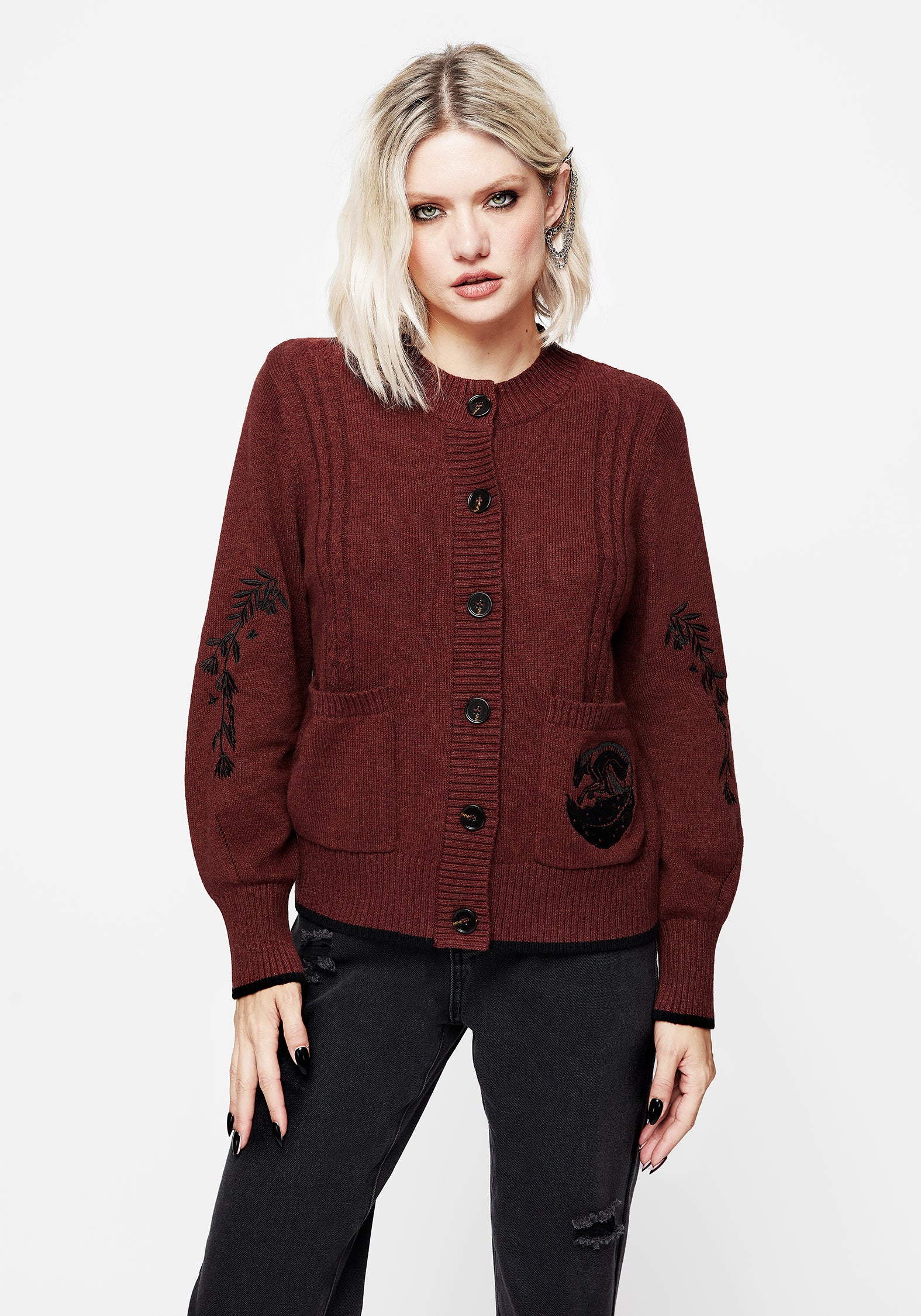 Foxfire Embroidered Cable Knit Cardigan | Disturbia - Shop Women's