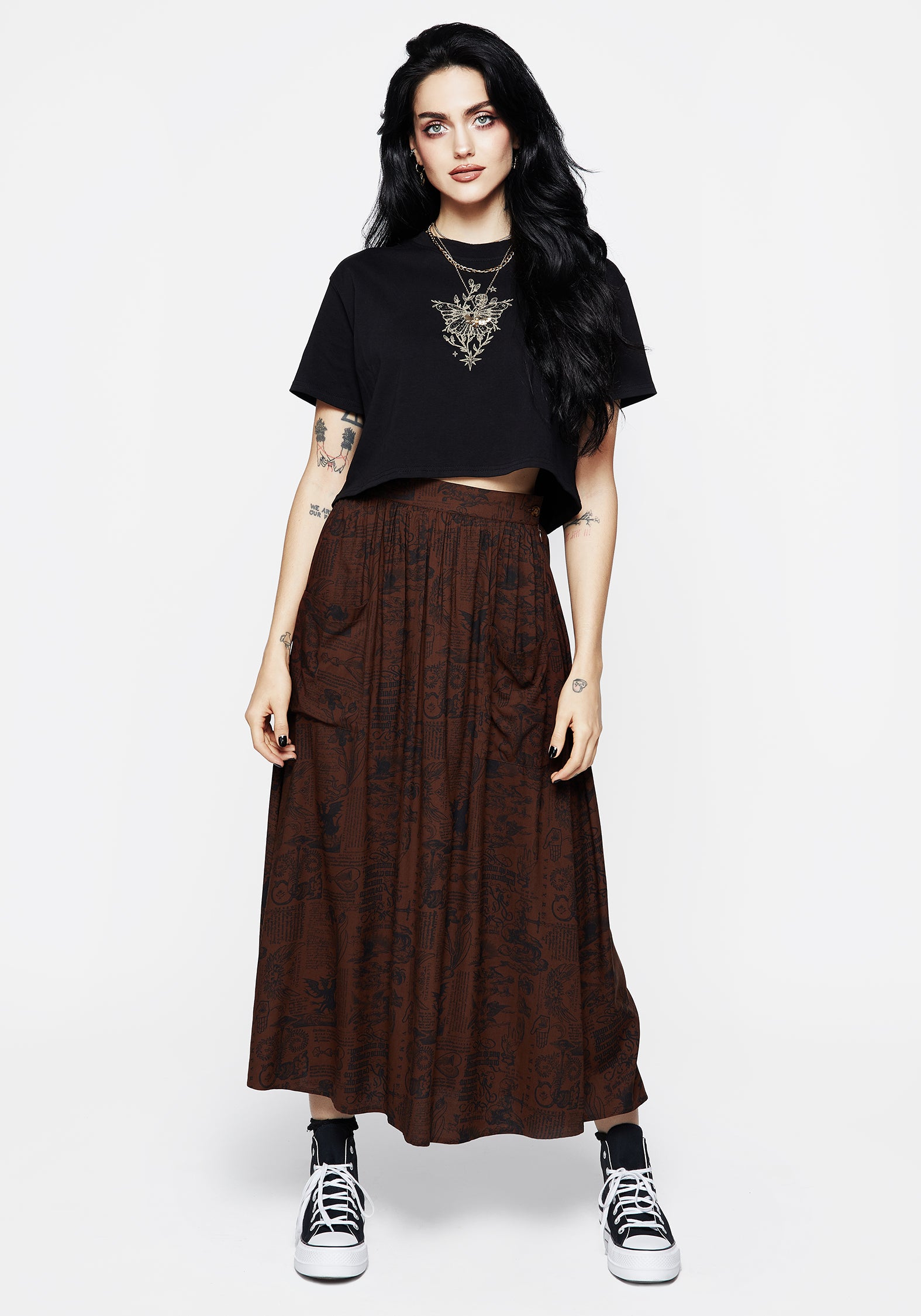 Daemonologie Woodcut Print Midaxi Skirt | Disturbia - Shop Women's