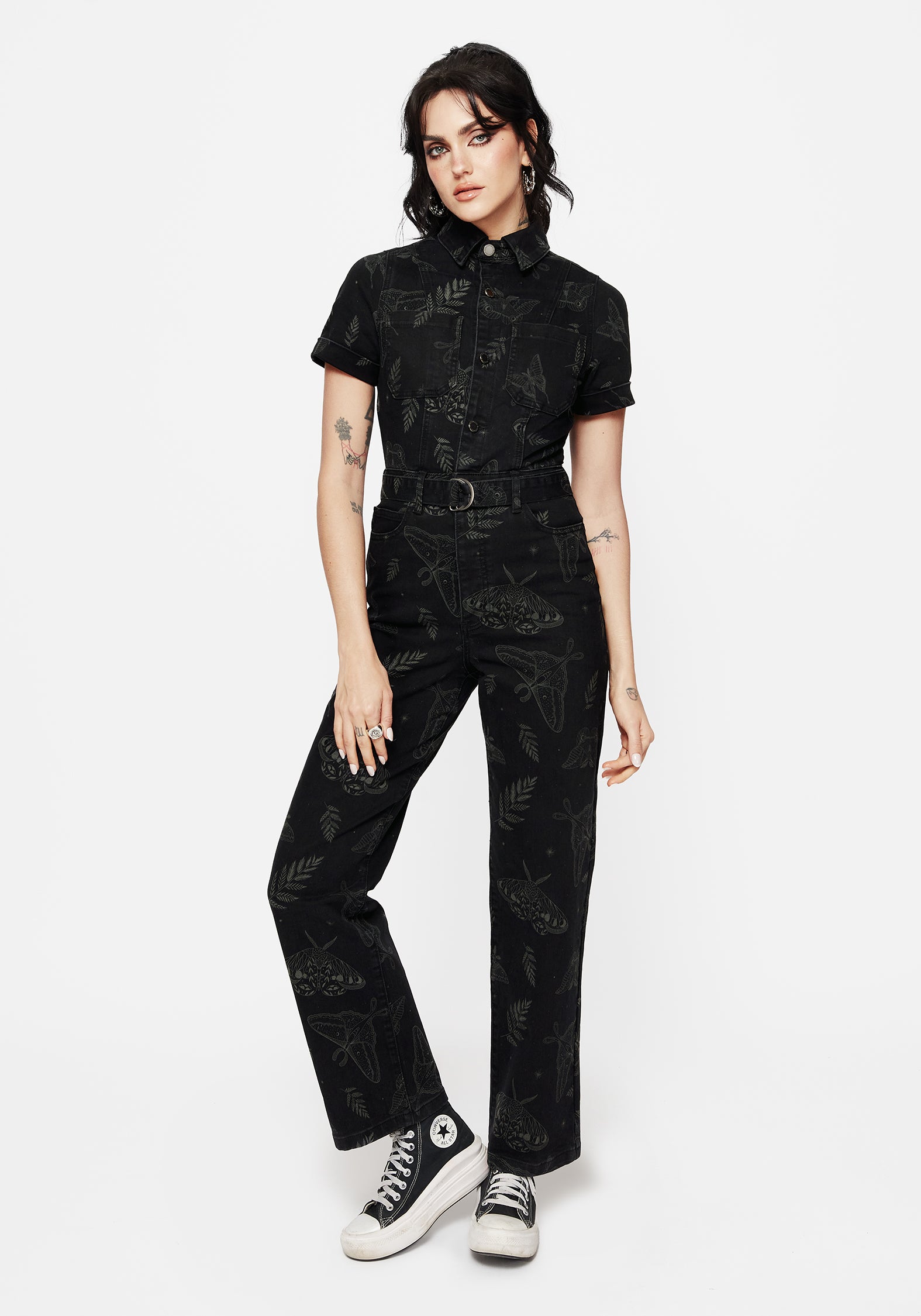 Callopistria Moth Print Denim Jumpsuit | Disturbia - Shop Women's