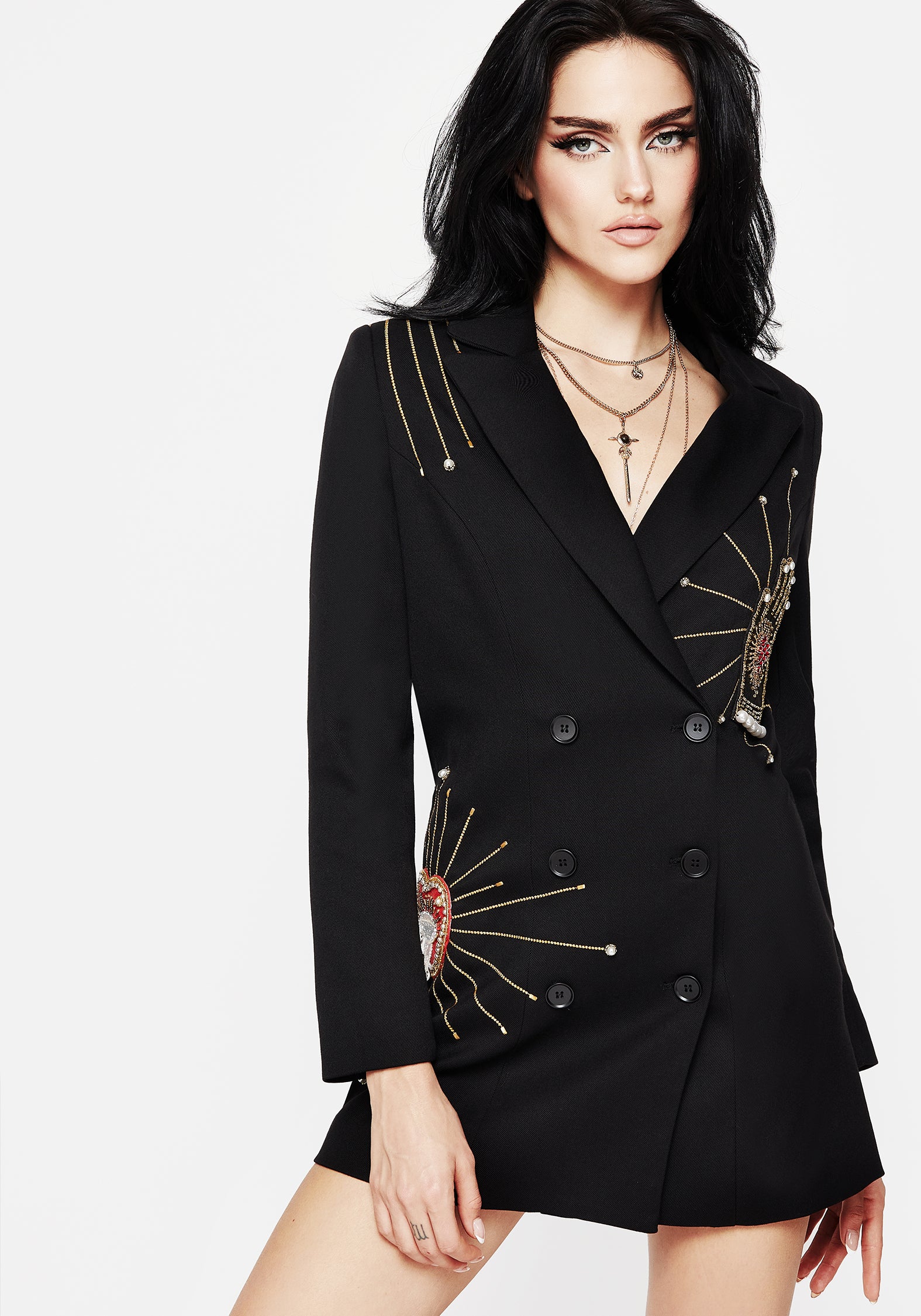 Ingrid Hand Embroidered Applique Blazer Dress | Disturbia - Shop Women's Gothic, Alternative & Dark Romantic Fashion, Accessories & Homeware Ingrid Hand Embroidered Applique Blazer Dress | Disturbia - Shop Women's Gothic, Alternative & Dark Romantic Fashion, Accessories & Homeware