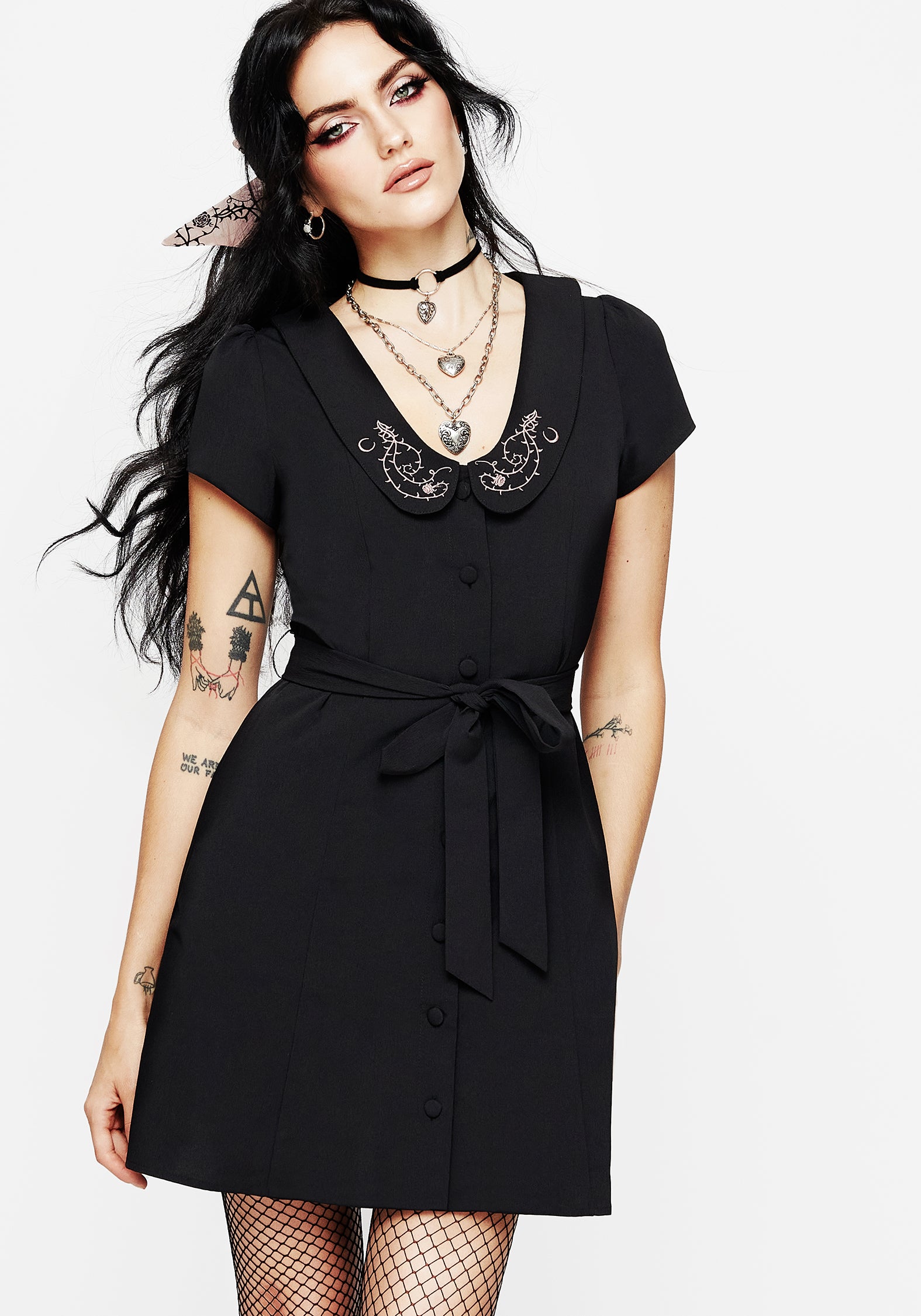 Rosethorn Embroidered Collar Mini Shirt Dress – Disturbia