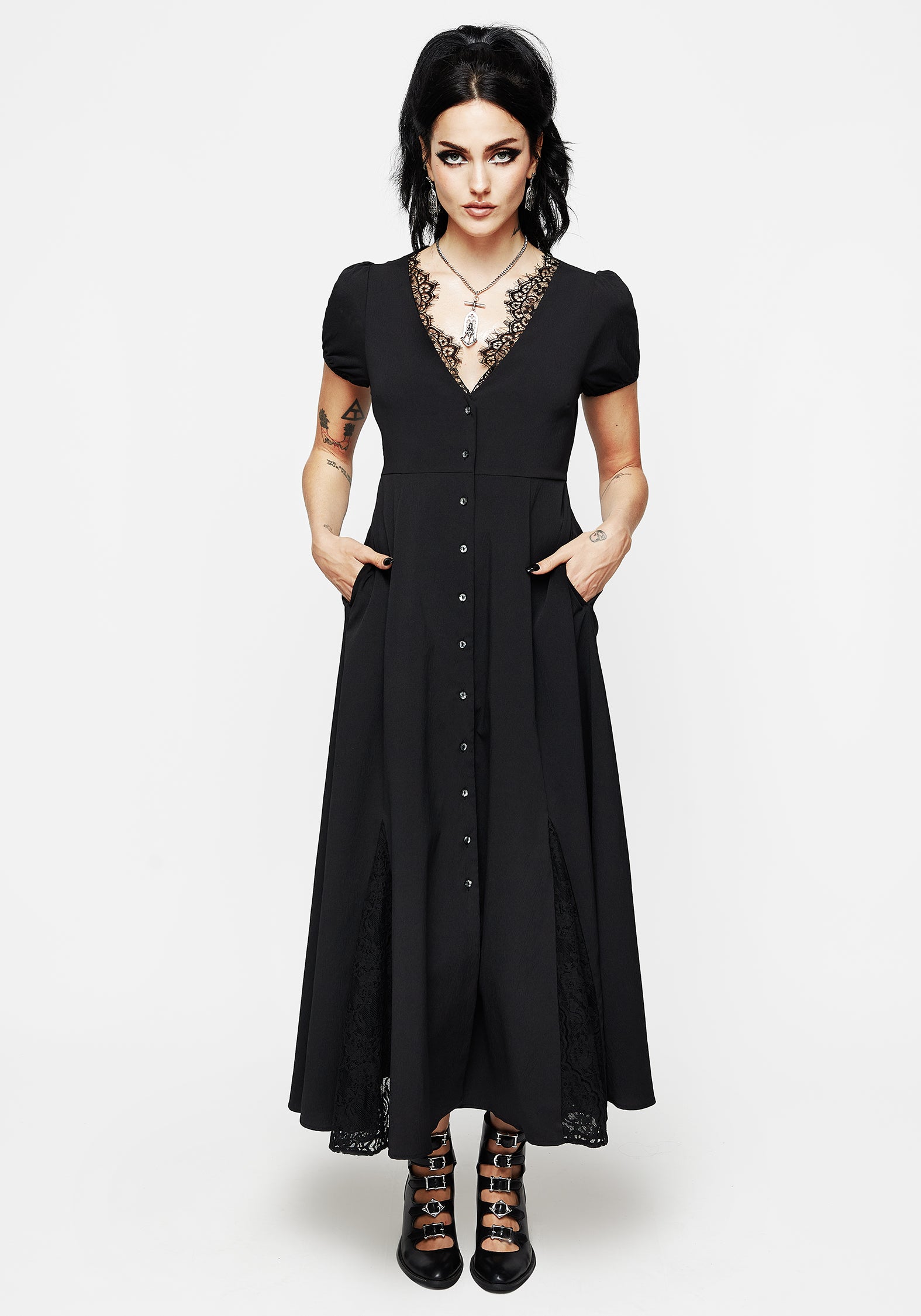 Taissa Floral Lace Button Up Midaxi Dress Taissa Floral Lace Button Up Midaxi Dress