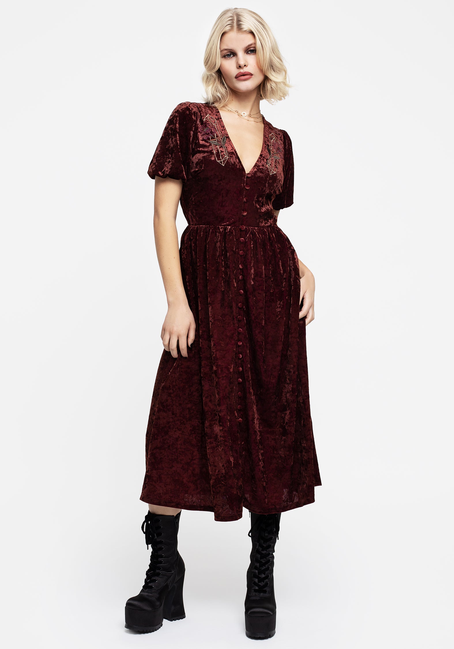 Essence Crushed Velour Button Up Midi Dress | Disturbia - Shop