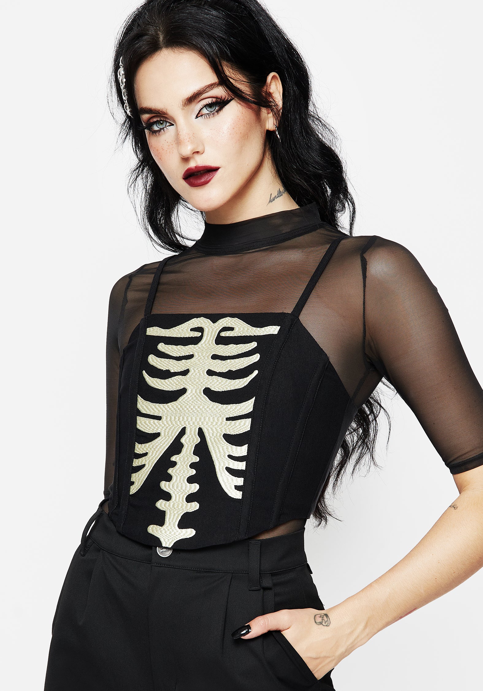 Ribcage Embroidered Corset Top | Disturbia - Shop Women's Gothic