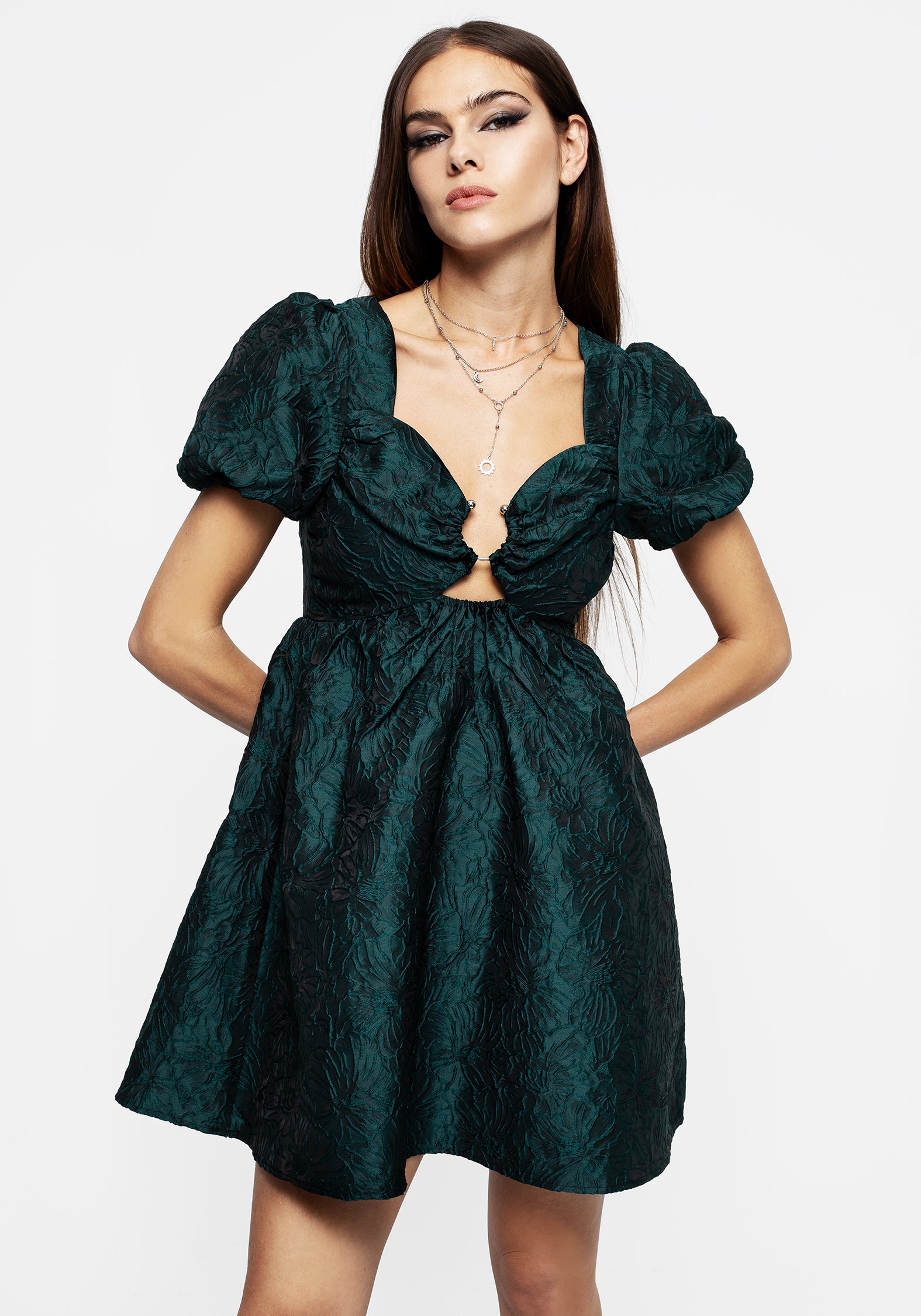 slim fit dress slacks Green Puff Sleeve Maxi Dress main image 0