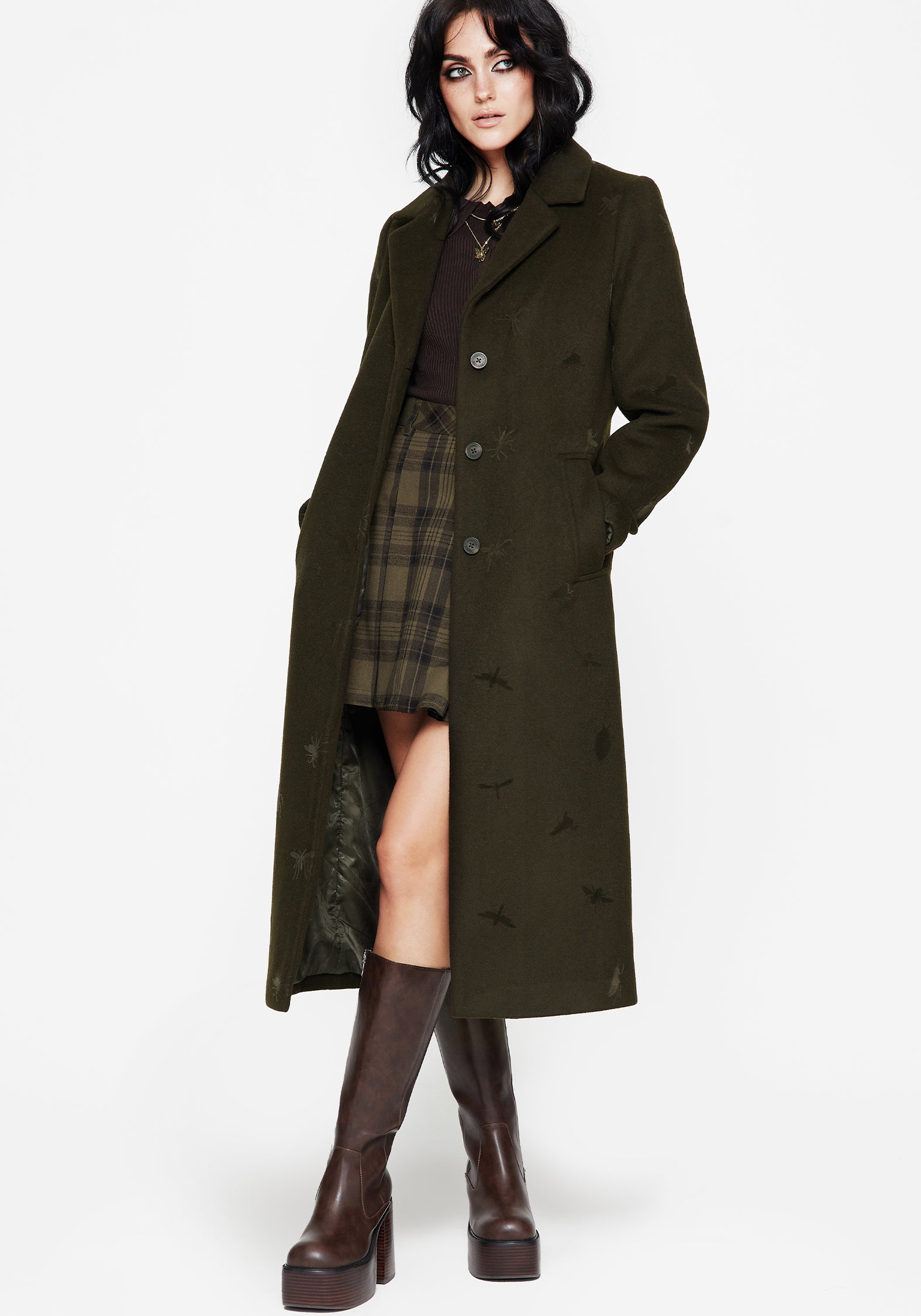 Evelyn Wool-Blend Bug Embossed Longline Coat
