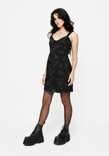 Callopistria Moth Print Denim Mini Apron Dress