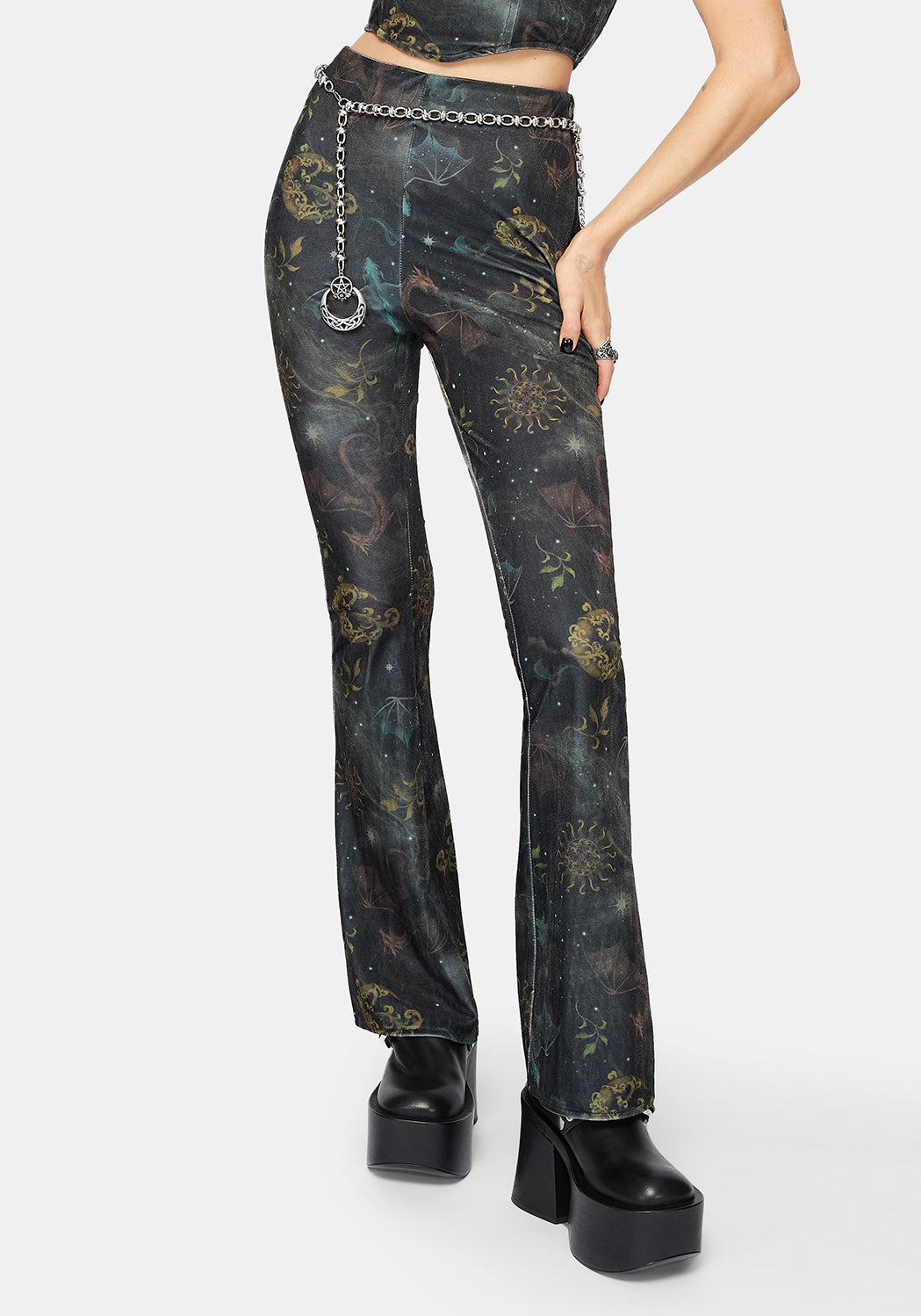Phoenix Dragon Velour Flare Trouser – Disturbia