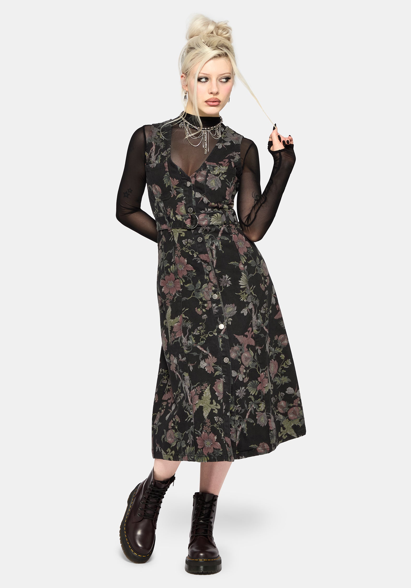 black denim midi dress Poison Eden Print Machine washable Size:46 Long Baltic Born Womens Darcy ball gown