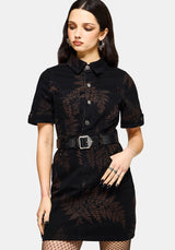 Ruin Fern Printed Denim Mini Shirt Dress