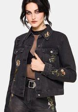 Faela Fairy Embroidered Distressed Denim Jacket US 2