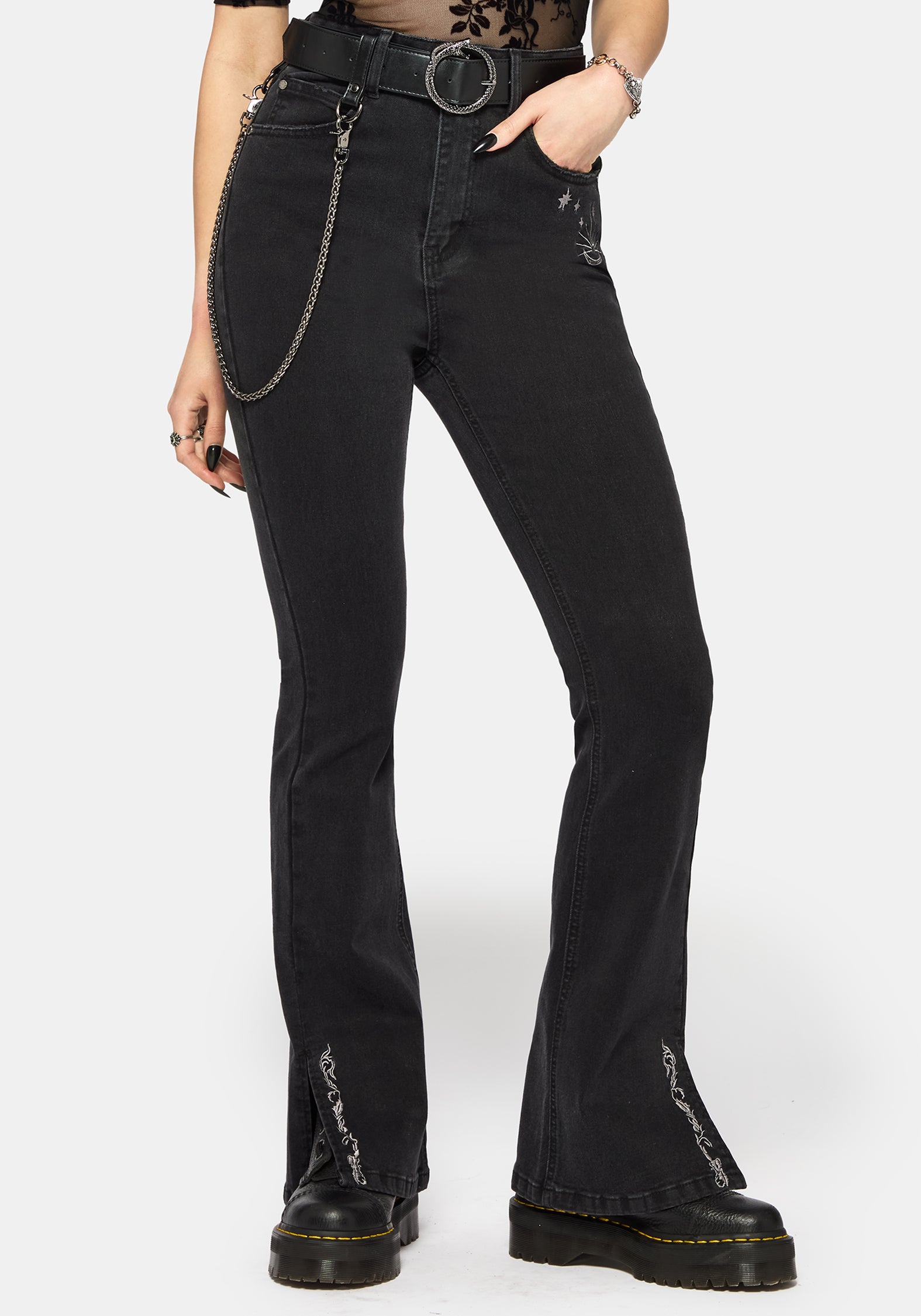 Reina Celestial Embroidered Denim Kick Flare Jean – Disturbia
