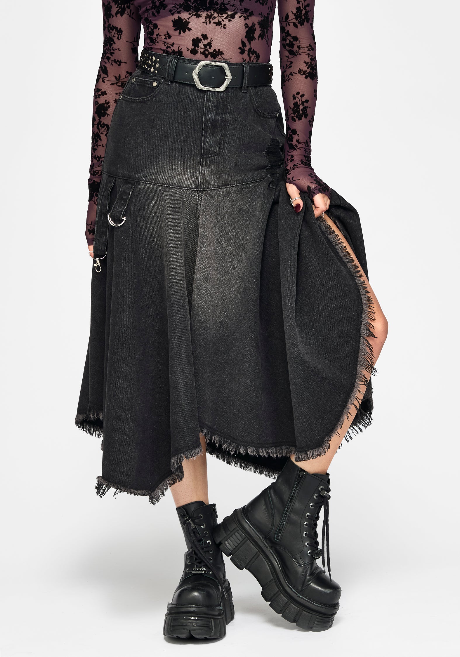 Erica Hanky Hem Denim Midi Skirt – Disturbia