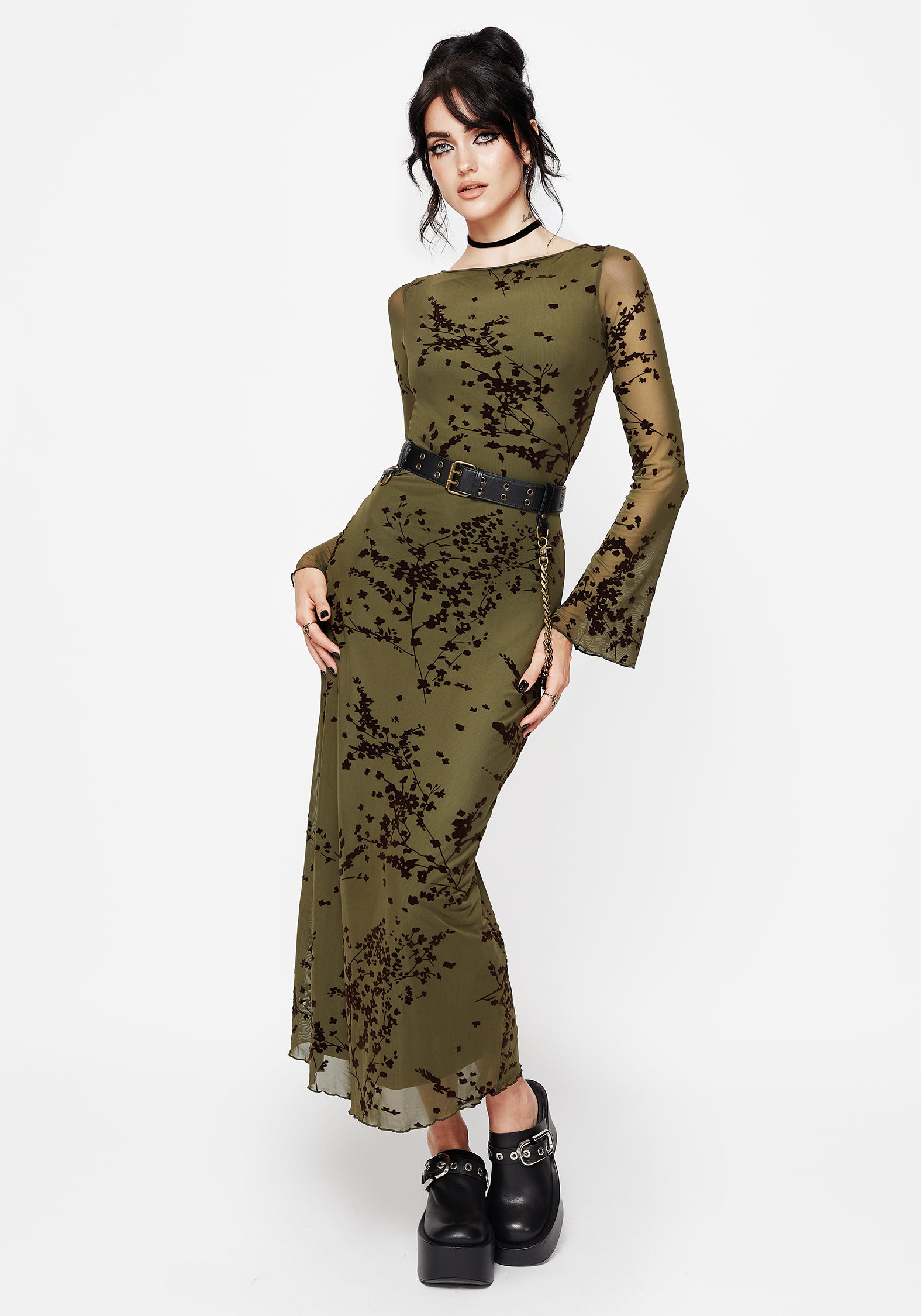 Jael Flocked Devoré Midi Dress – Disturbia