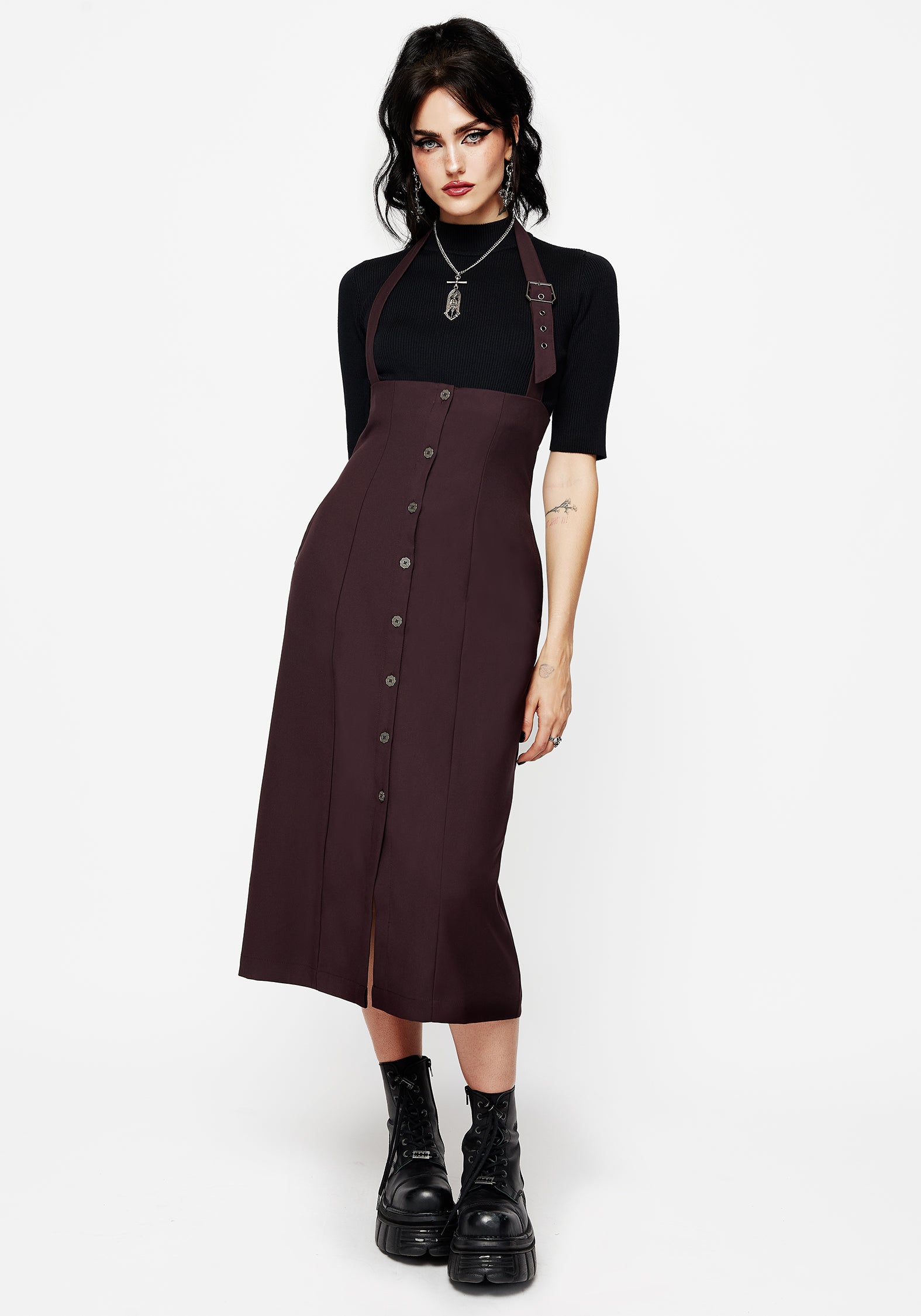 midi pinafore dress New Age Halter Neck Pinafore Midi Dress