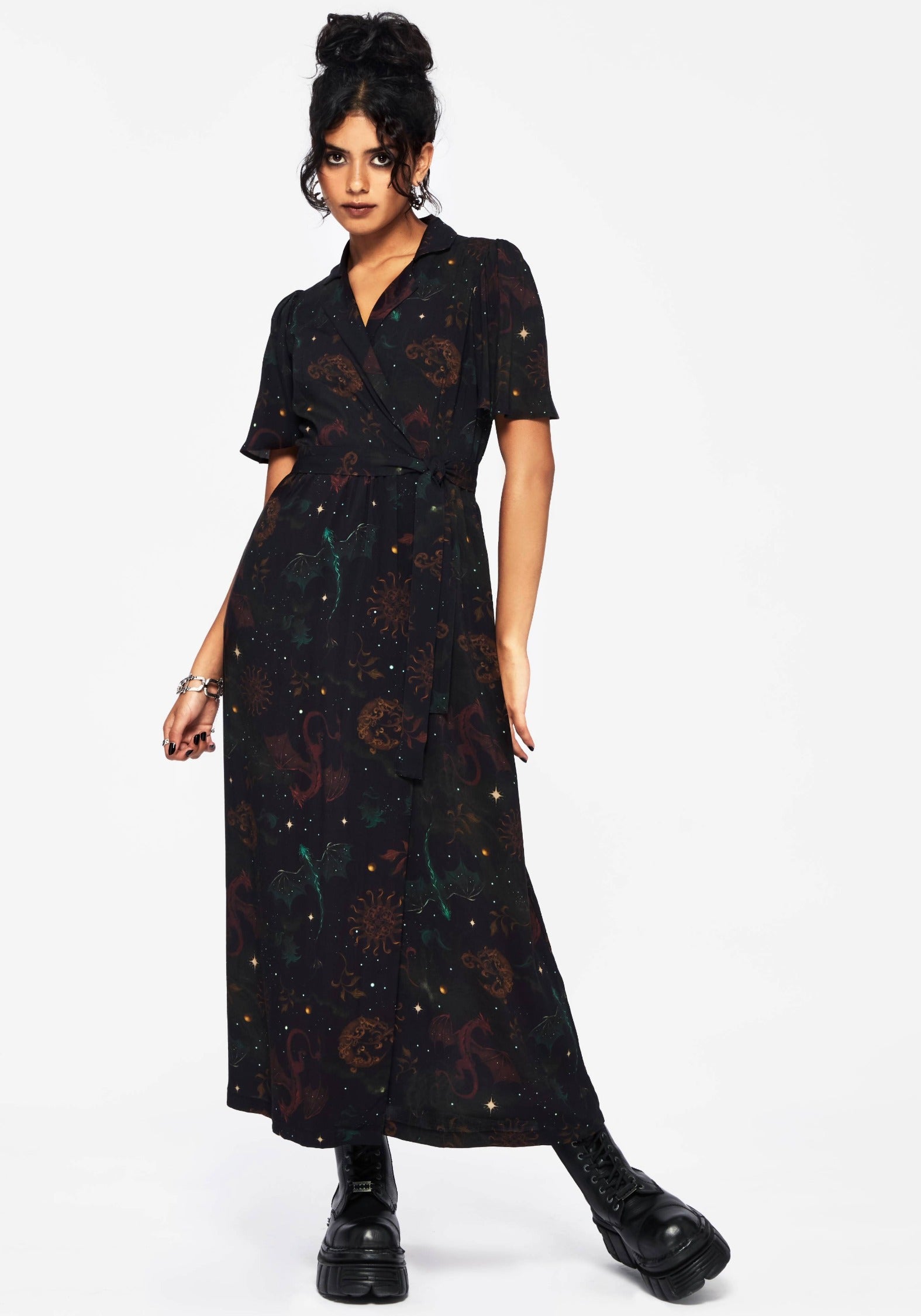 Phoenix Dragon Printed Wrap Midaxi Shirt Dress – Disturbia