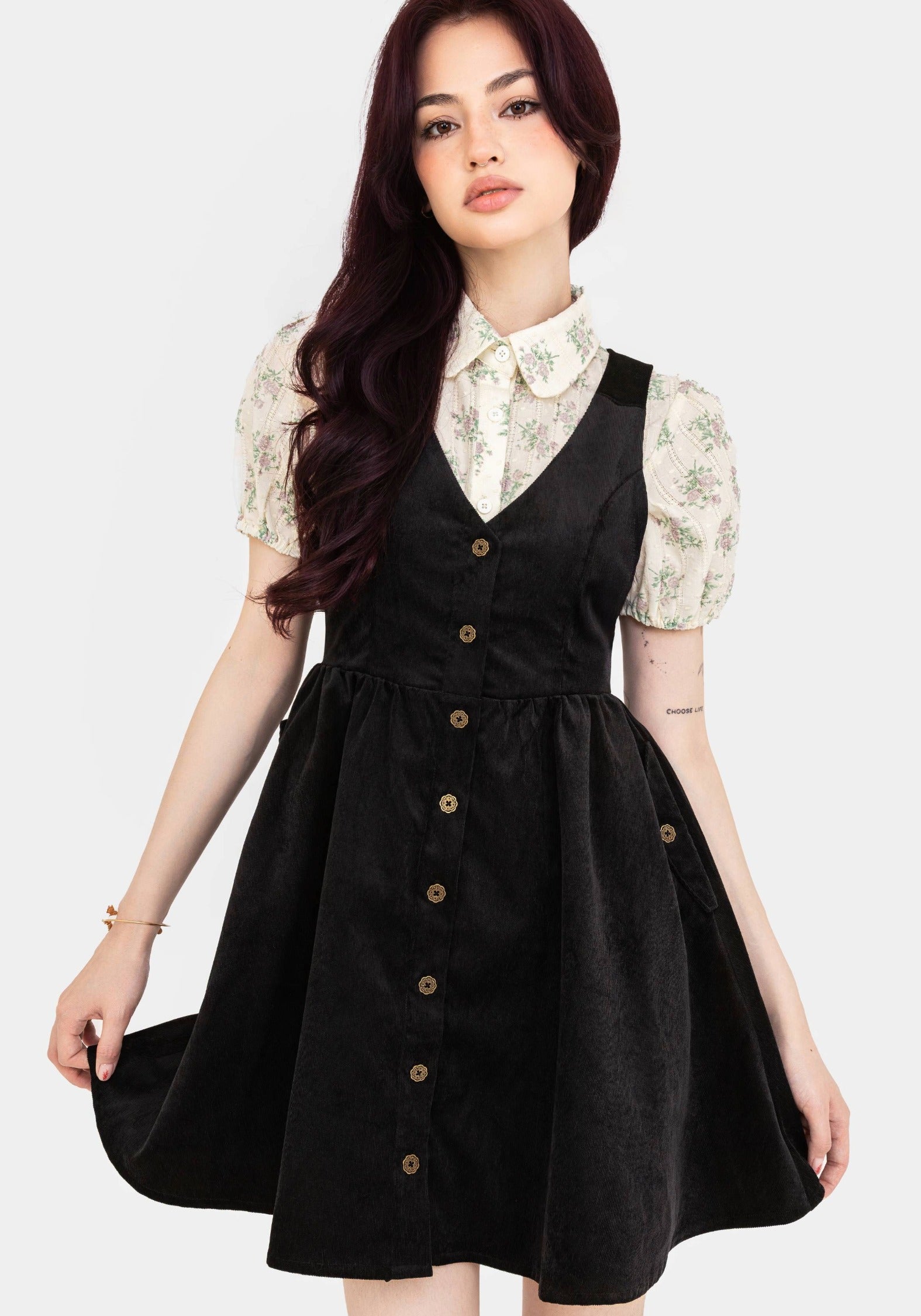 pinafore mini dress Iris Button Up | Disturbia Machine washable Colour:WHITE ankara hi lo dress Graceful A-line Halter Cascading