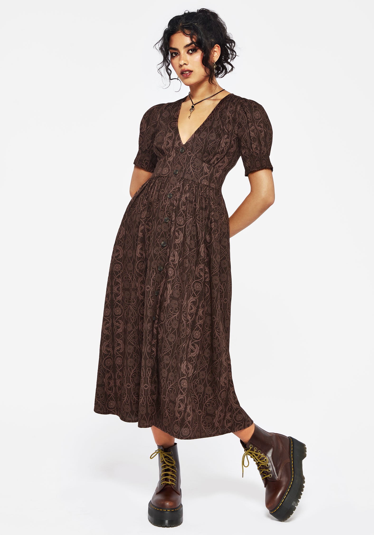 brown midi fall dress Fianna Midi Dress