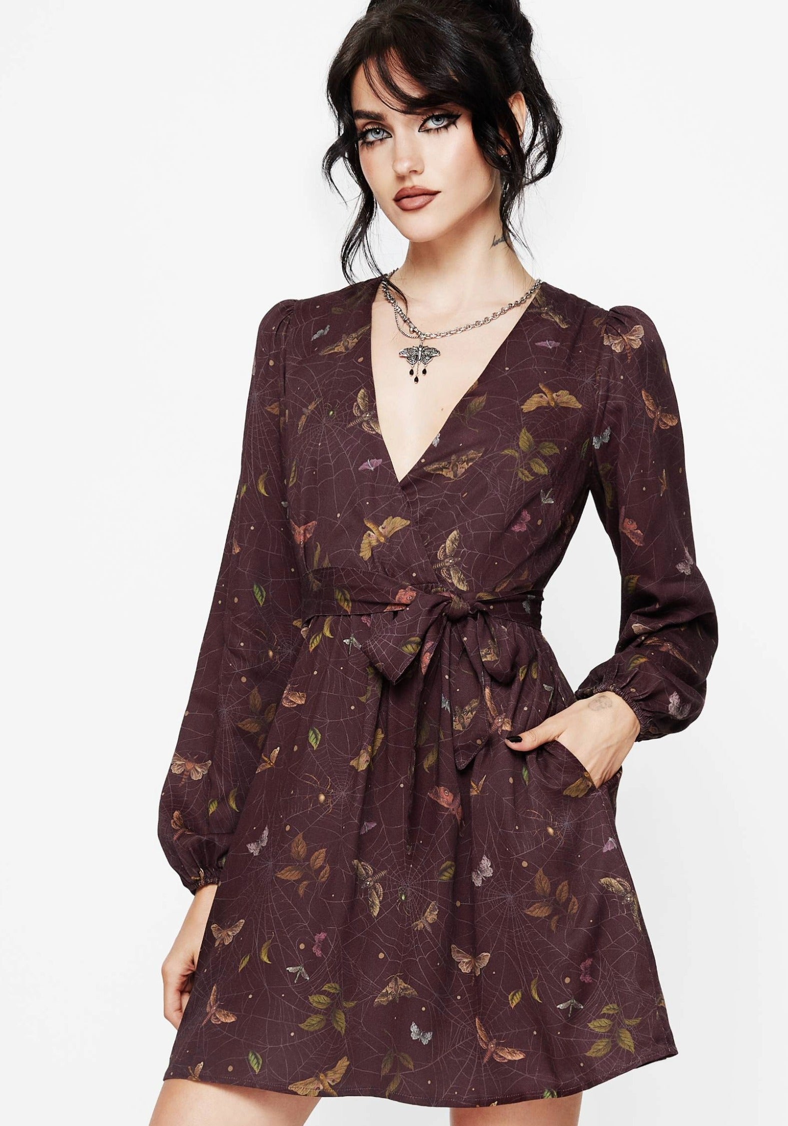 brown floral wrap dress Brown Floral Flutter Sleeve Maxi Dress - All Dresses