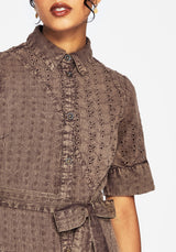 Summerisle Cotton Broderie Detail Tie Wrap Midi Shirt Dress