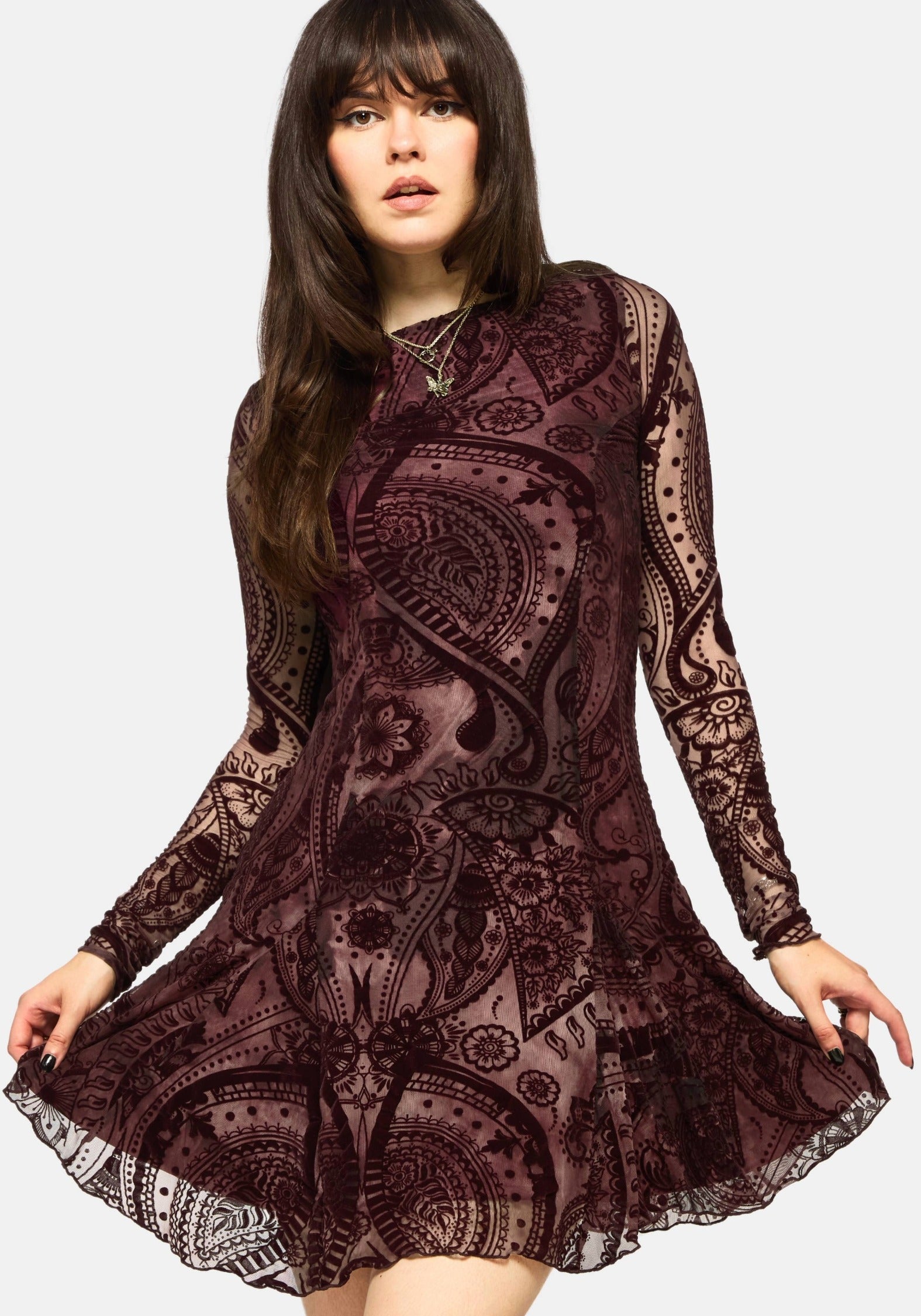 paisley mini dress Loveday Paisley Printed Godet Mini Dress – Disturbia