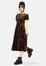 Seraphine Dragonfly Embroidered Velour Smocked Bodice Midi Dress