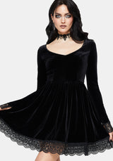 Orbweb Long Sleeve Lace Hem Velour Mini Dress US 6