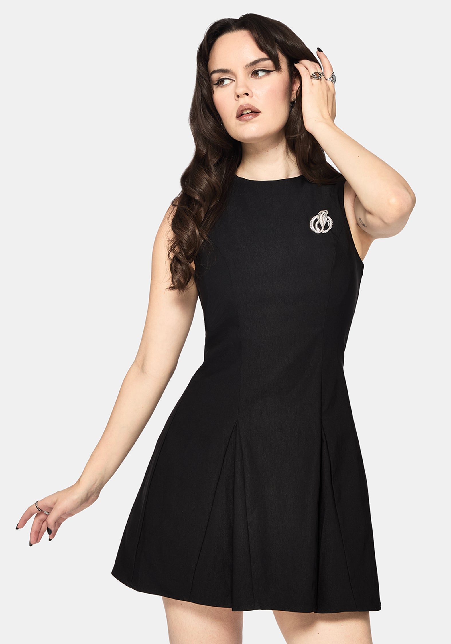 Glasmere Godet Snake Brooch Mini Dress – Disturbia