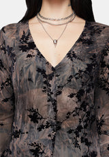 Monroe Flocked Mesh Long Sleeve Midaxi Overdress US 6