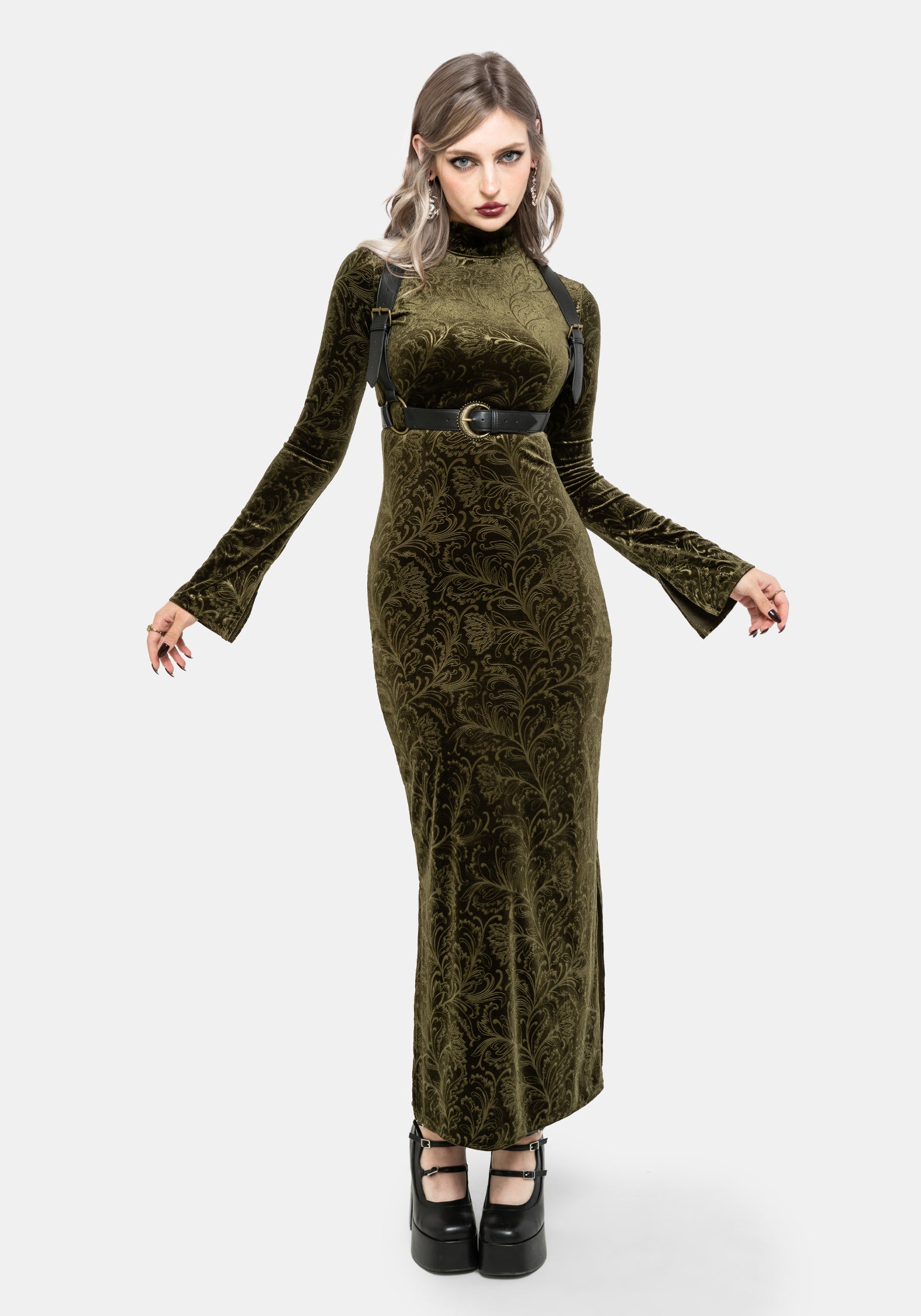 【美品】maison celon drape velour dress DR3301_EBONELLEDEBOSSEDVELOURM