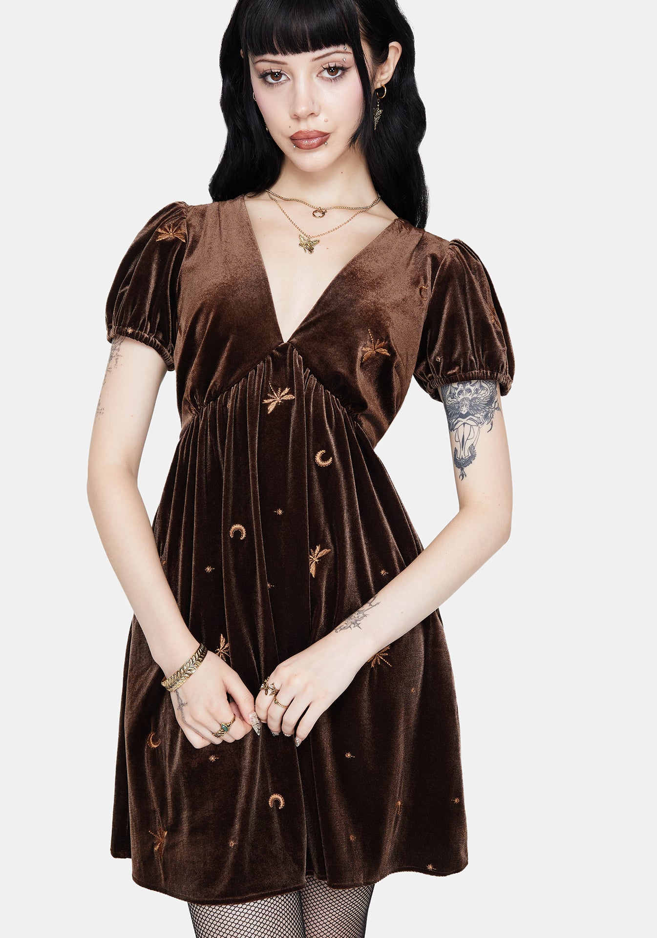Seraphine Dragonfly Embroidered Velour Mini Dress – Disturbia