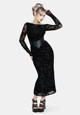 Paleo Flocked Mesh Skeletal Snake Long Sleeve Midaxi Dress