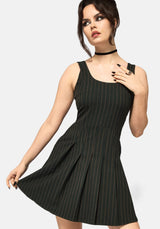 Kera Green Pinstripe Pleated Mini Dress