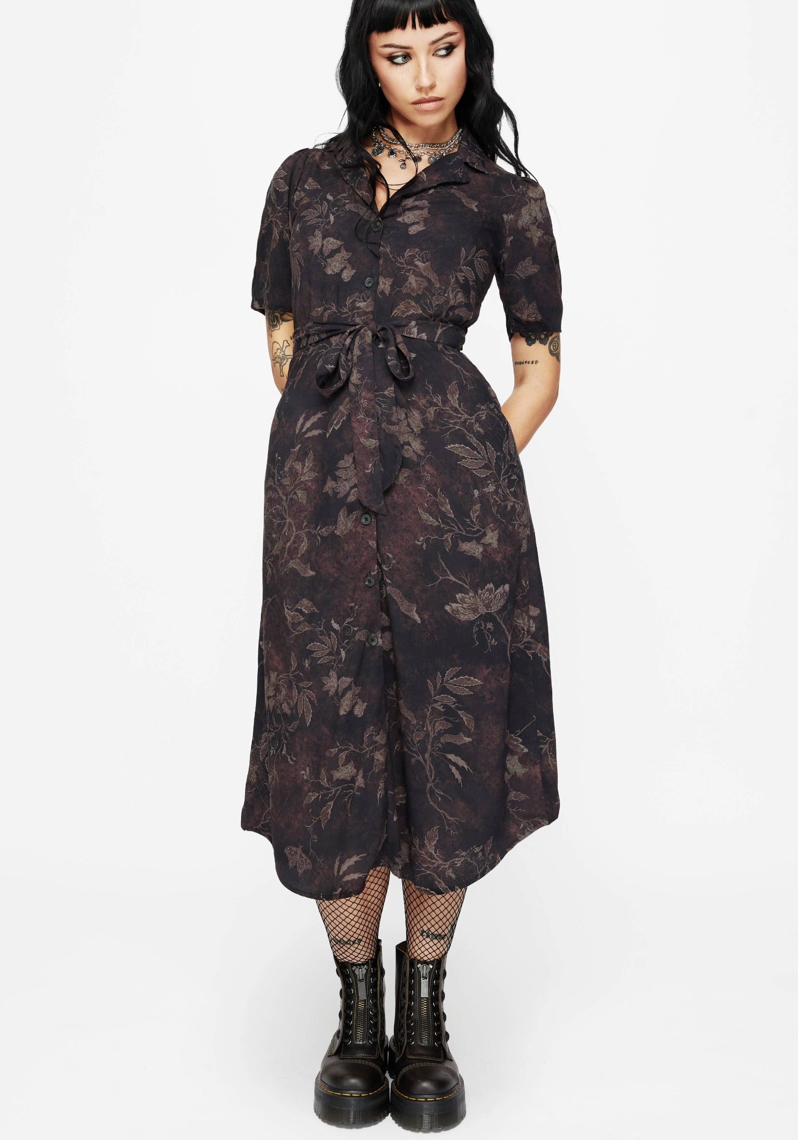 aimie cotton blend utility belted midi dress in stone Ashmire Woodland Moth Print Midi Belted Shirt Dress – Disturbia