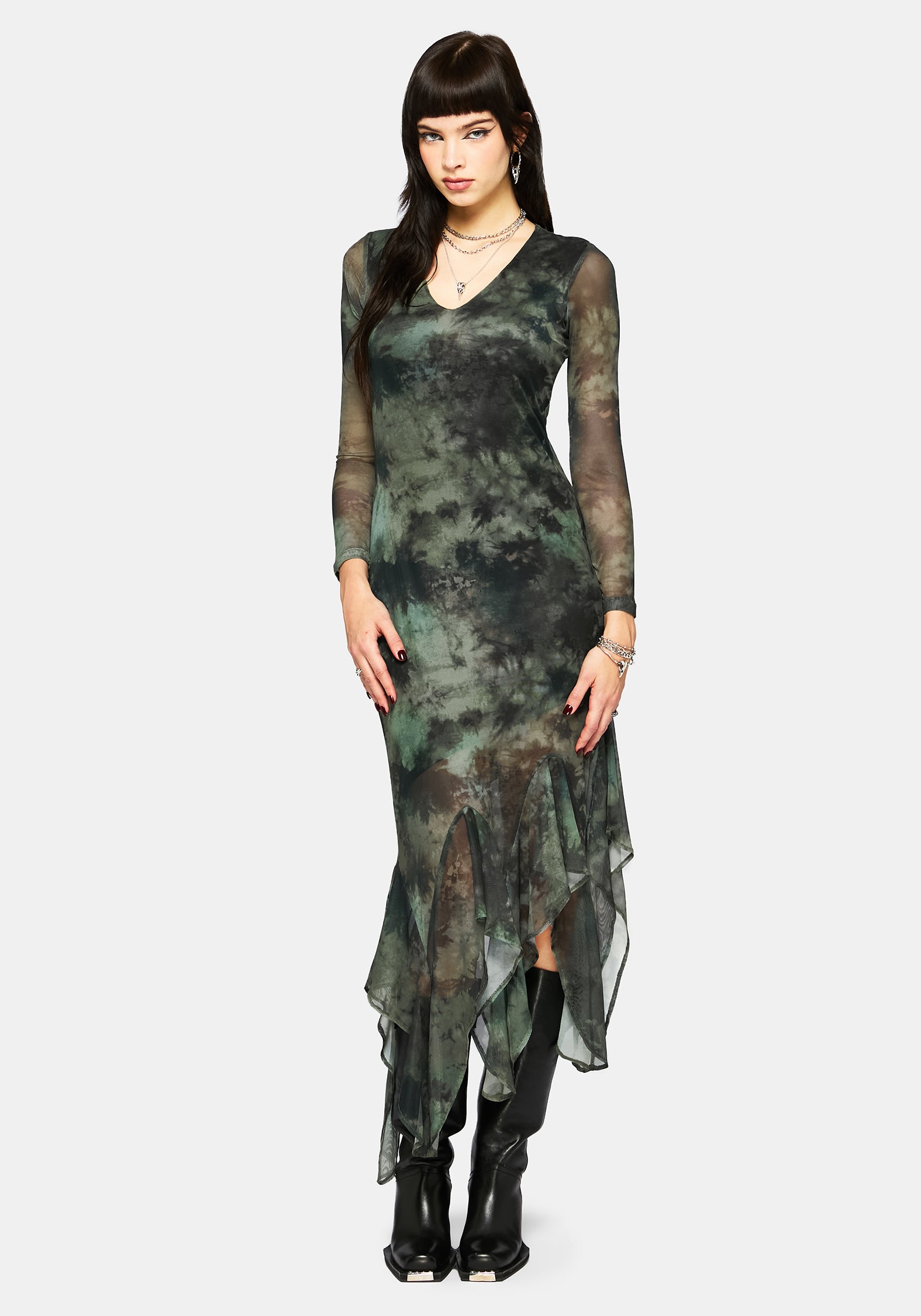 mesh tie dye dress True Colors Tie-Dye Mesh Ruched Corset Maxi Dress Pink & Blue & Green / S