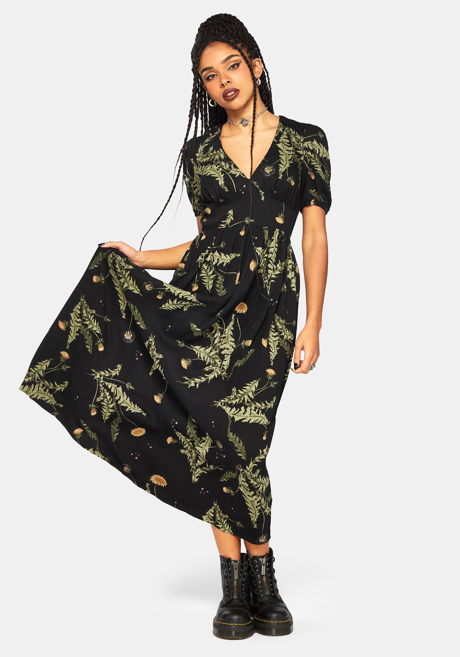Cimora Dandelion Print Puff Sleeve Maxi Dress – Disturbia