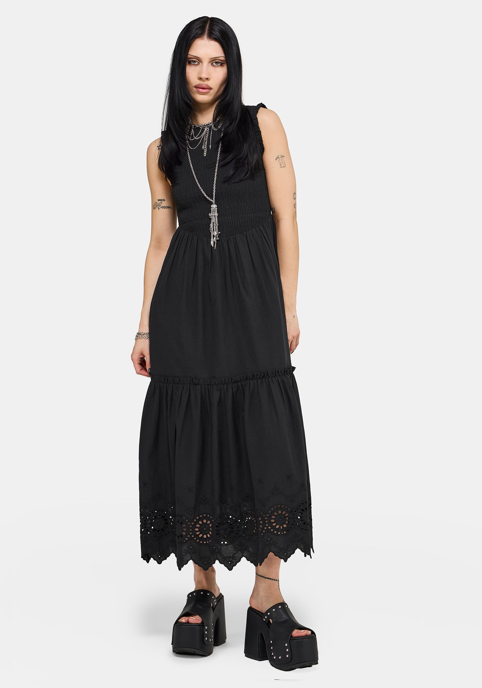 Noirette Broderie Midi Dress – Disturbia