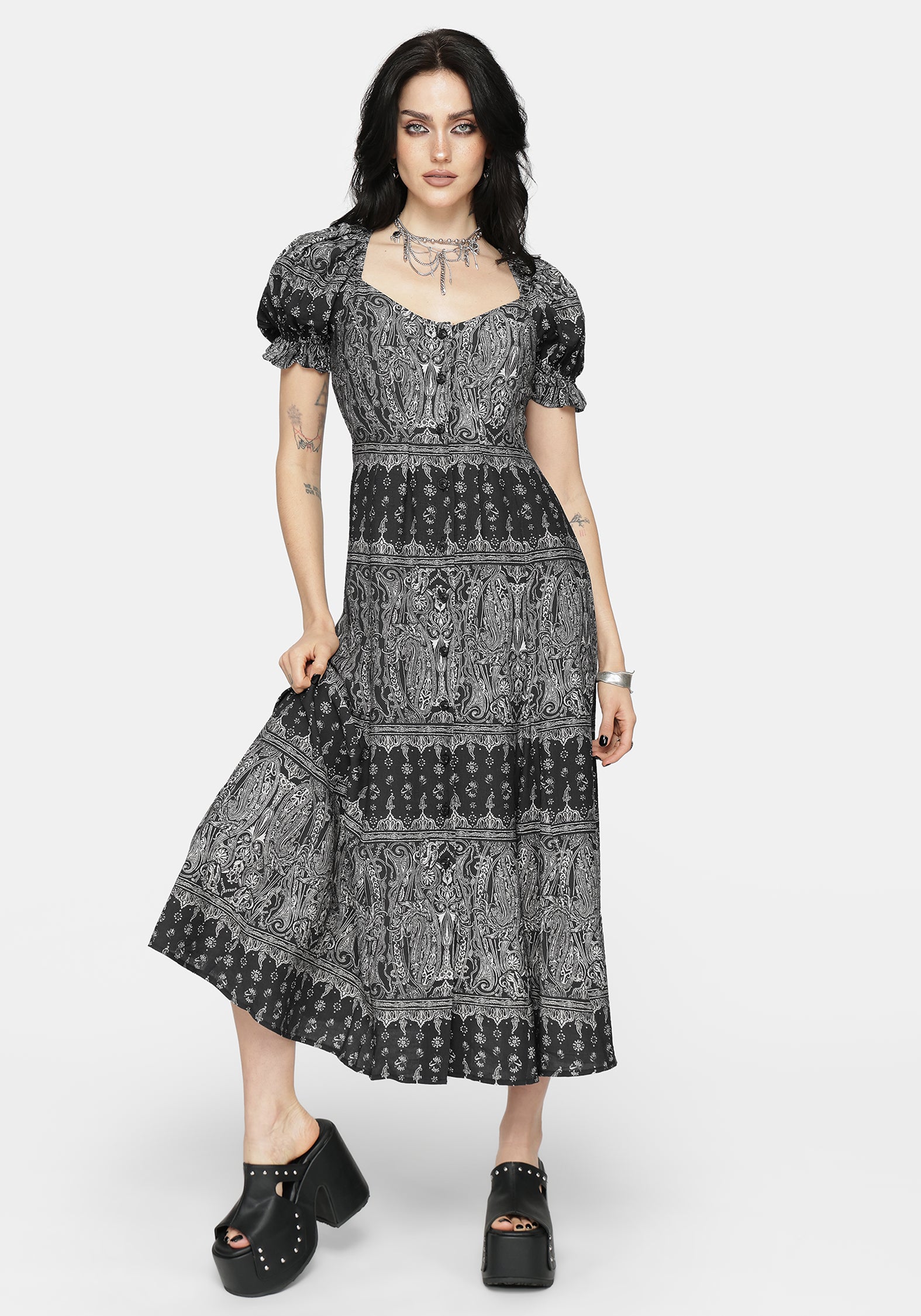 Zelira Paisley Print Midi Dress – Disturbia