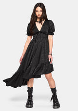 Elaria Jacquard Puff Sleeve Asymmetric High Low Midaxi Dress