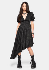 Elaria Jacquard Puff Sleeve Asymmetric High Low Midaxi Dress