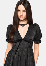 Elaria Jacquard Puff Sleeve Asymmetric High Low Midaxi Dress