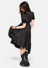Elaria Jacquard Puff Sleeve Asymmetric High Low Midaxi Dress