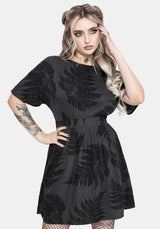 Ruin Fern Printed Tie Back Mini Dress - Grey