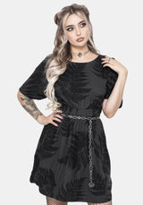 Ruin Fern Printed Tie Back Mini Dress - Grey