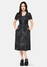 Ruin Fern Printed Midi Dress - Grey