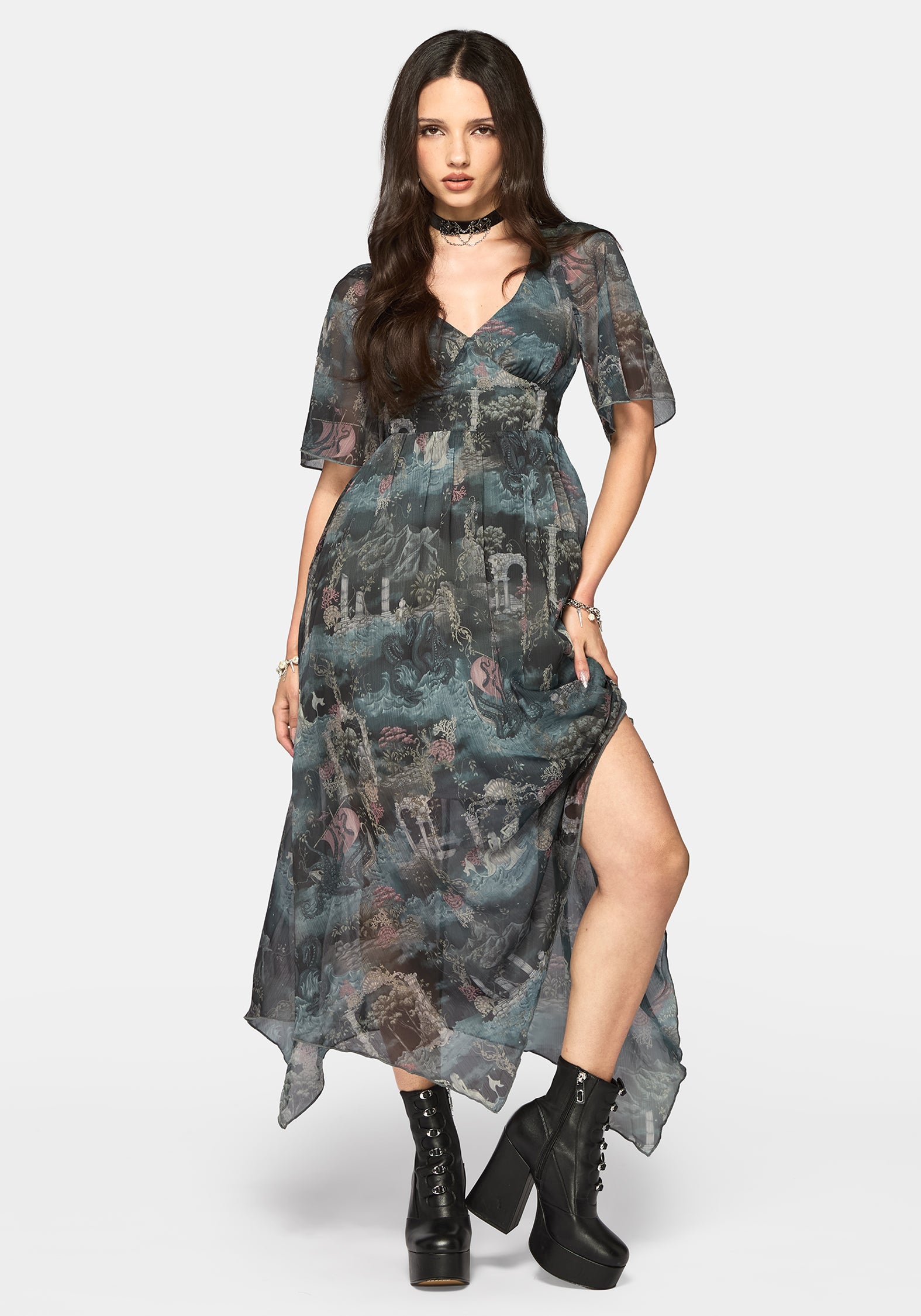 and lace dress Thalassa Print Lace Up Midaxi Dress – Disturbia