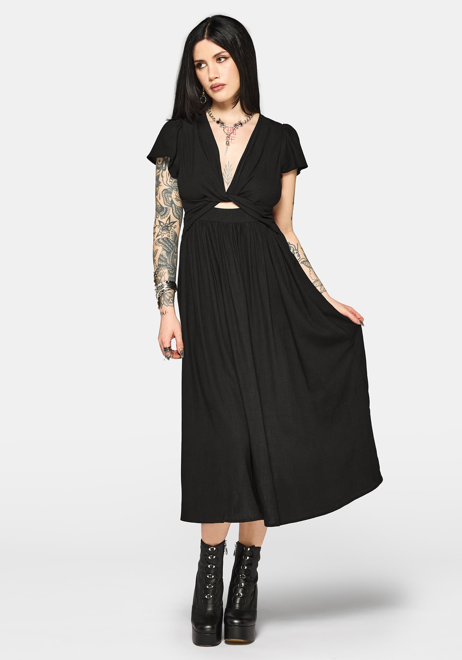 black twist front midi dress Ramone Twist Front Midi Dress