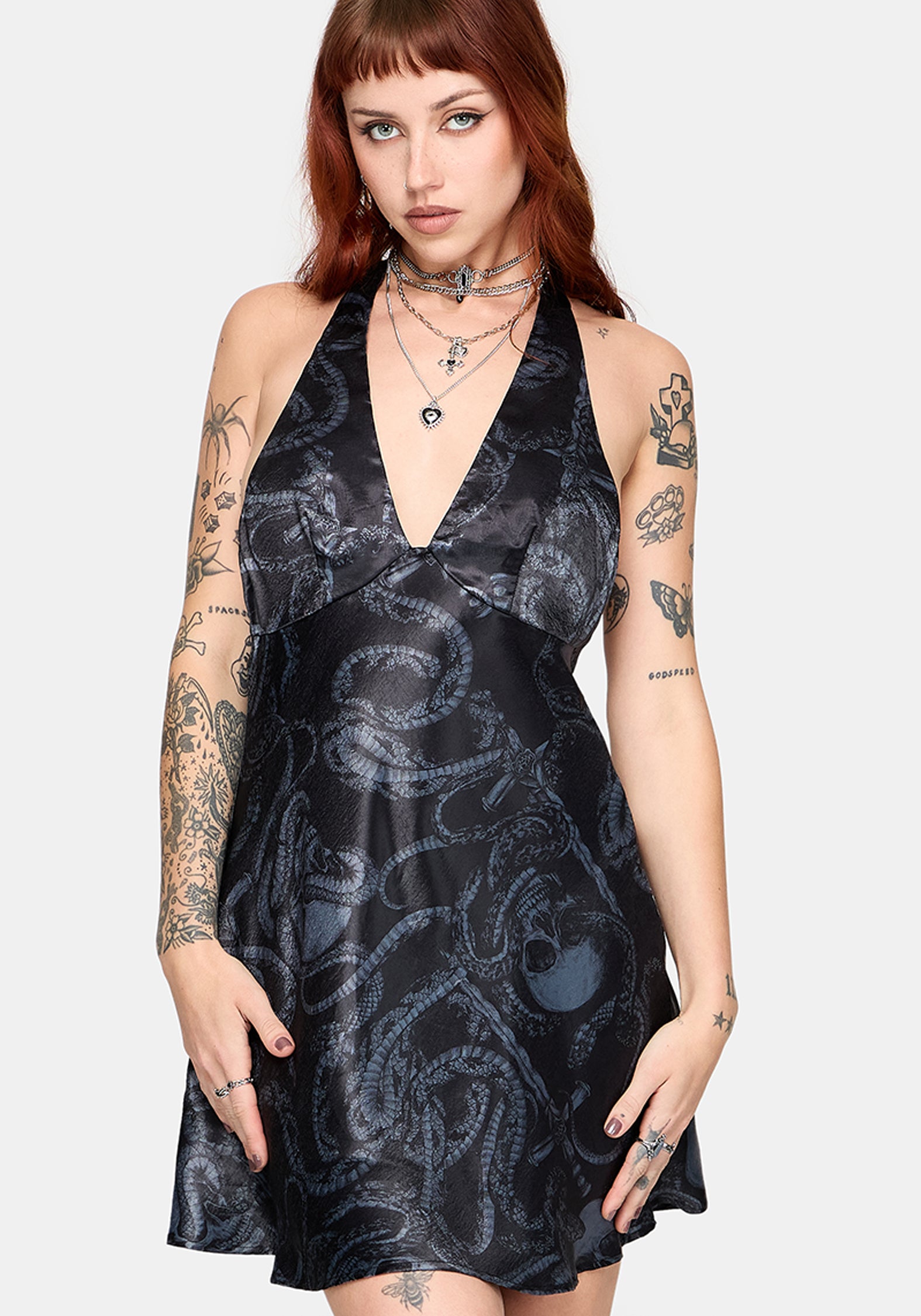 printed satin mini dress Ophion Print Satin Halterneck Mini Dress